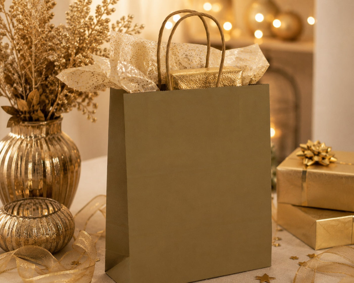 Bolsa Kraft Oro L'Arcolaio Regalos Navideños 36X12X41 Cm Cf 10 Pz