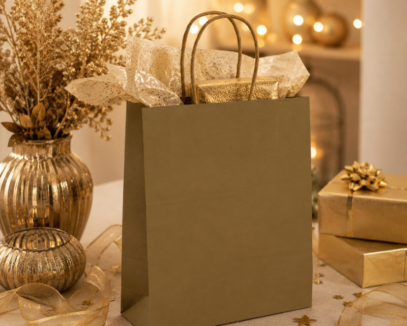 Bolsa Kraft Oro L'Arcolaio Regalos Navideños 36X12X41 Cm Paq 10 Uds