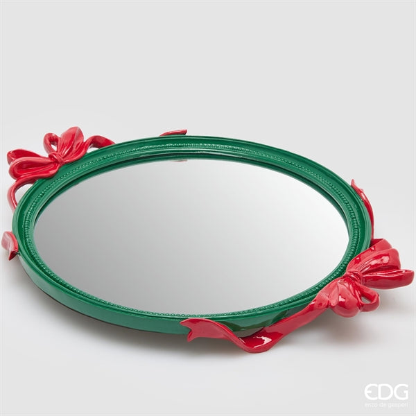 EDG Enzo De Gasperi Vassoio Decorativo Ovale con Fiocchi 51 cm Verde Rosso – Decorazione Natalizia