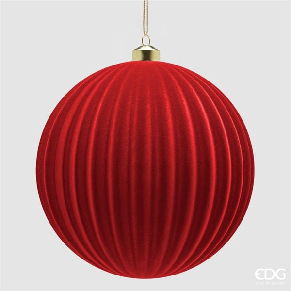 EDG Enzo De Gasperi Bola de Navidad en Terciopelo a Rayas Roja Ø17,5 cm – Adorno Navideño