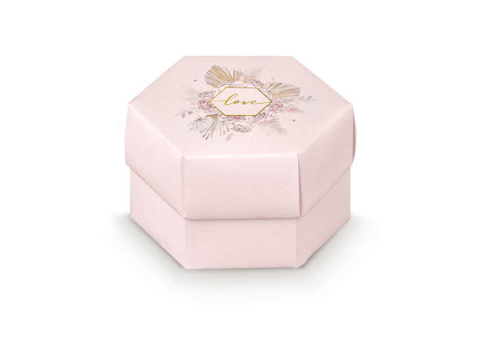Scotton Caja Hexágono Pampas Love 80 x 55 Mm Rosa 10 Uds