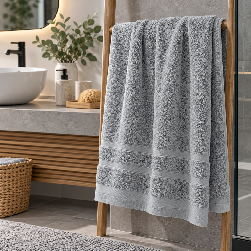 Androni Giocattoli Toalla de Ducha de Rizo Lisa Gris Ceniza – Toalla de Baño Grande Suave y Absorbente