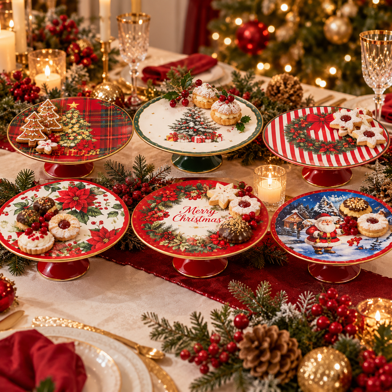 Ad Trend Bandeja con Pie Navideña Ø29 cm H10 cm – Bandeja Decorativa con Pie para Dulces, Tartas, Centro de Mesa y Mesa de Navidad, Modelos Surtidos 1 Ud