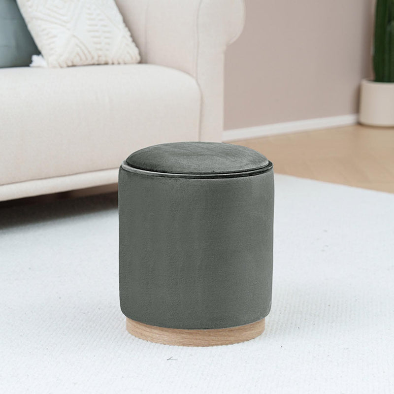 Puf Versa Con Almacenaje Y Bandeja Terciopelo Gris