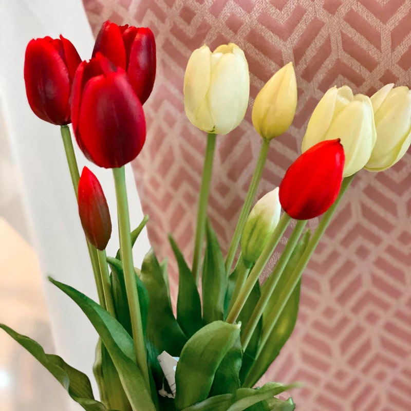 EDG Enzo De Gasperi Ramo 5 Tulipanes con Hojas H 48 Cm Rojo