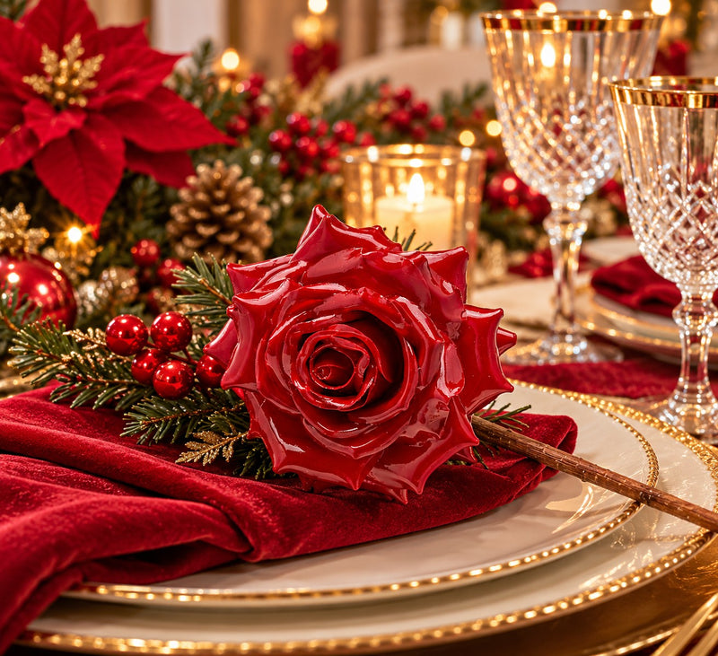 EDG Enzo De Gasperi Rosa Glossy con Clip Red Ø16 cm – Decorazione di Natale