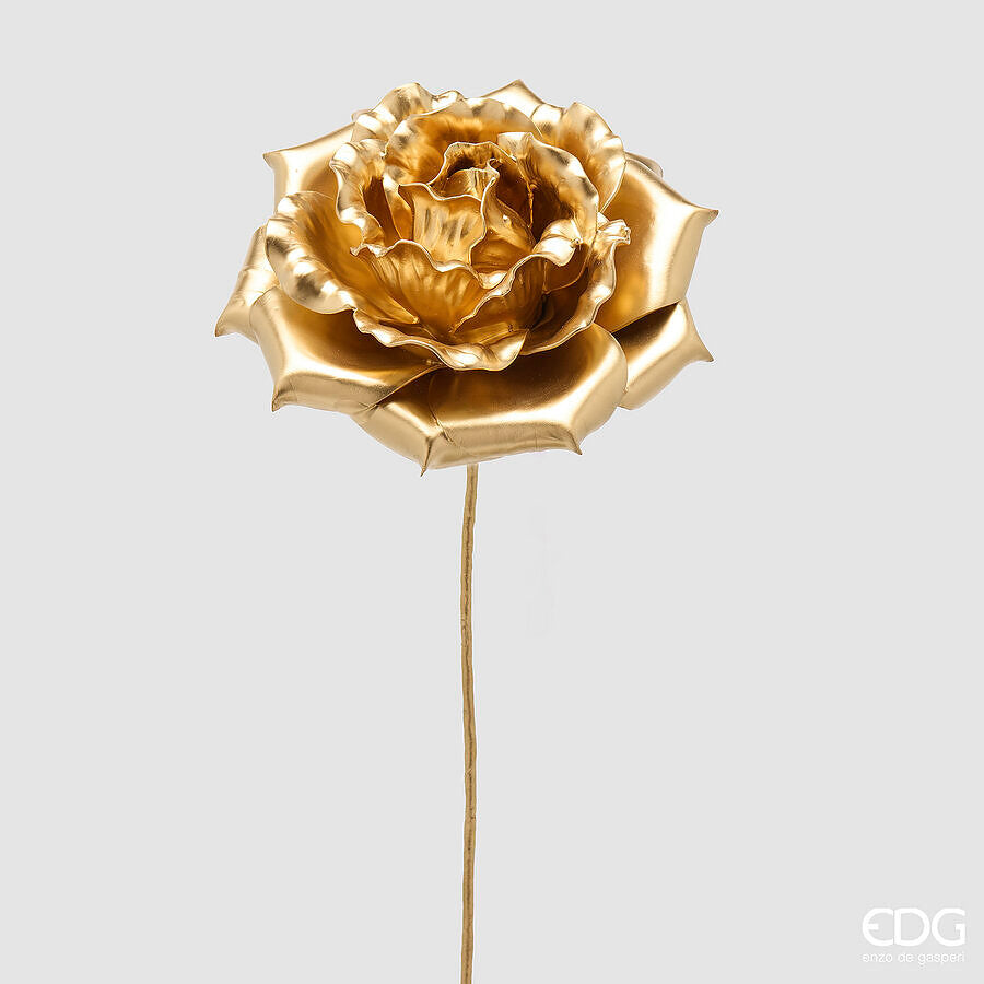 EDG Enzo De Gasperi Rosa Glossy Ramo Gold H60 Ø20 cm – Decoro Floral Navideño