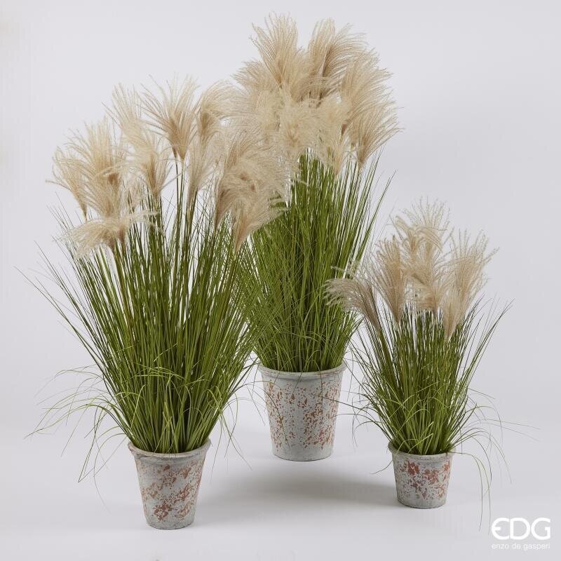 EDG Enzo De Gasperi Festuca Artificial H80 cm con Jarrón H10xØ13 cm – Planta Ornamental Decorativa para Interiores