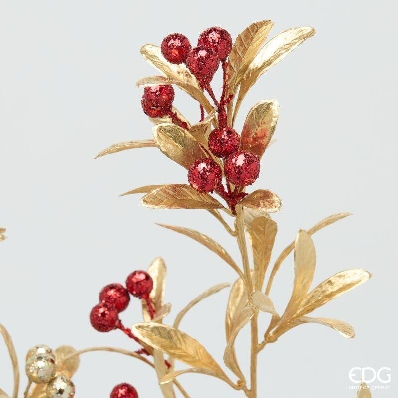 EDG Enzo De Gasperi Ramo Bacche con Foglie Red Gold H75 cm – 1 Uds Surtida Decoración Navideña