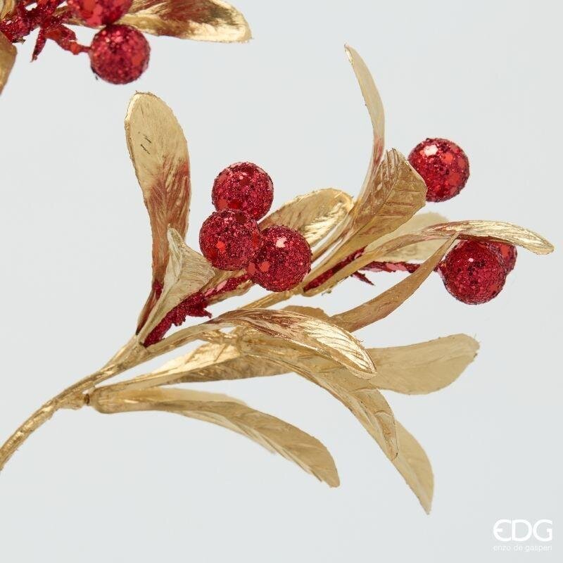 EDG Enzo De Gasperi Ramo Bacche con Foglie Red Gold H75 cm – 1 Uds Surtida Decoración Navideña