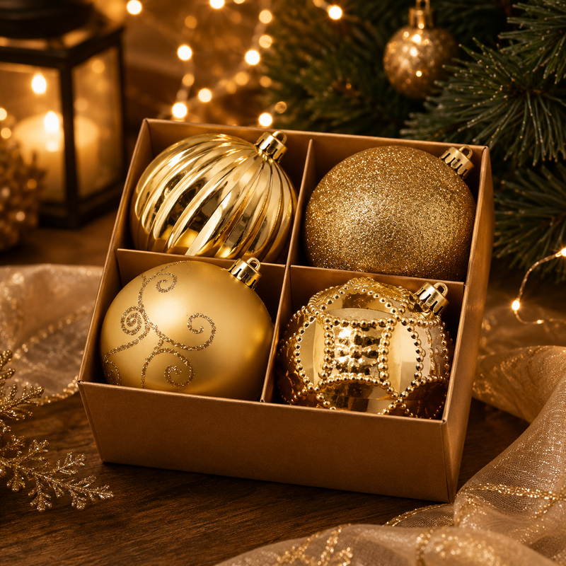 EDG Enzo De Gasperi Bola de Navidad Poly Mix D 10 Cm Paq 4 Uds Gold Claro