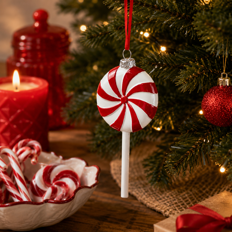 EDG Enzo De Gasperi Adorno Navideño Candy H 13 Cm L 6 Cm Blanco Rojo