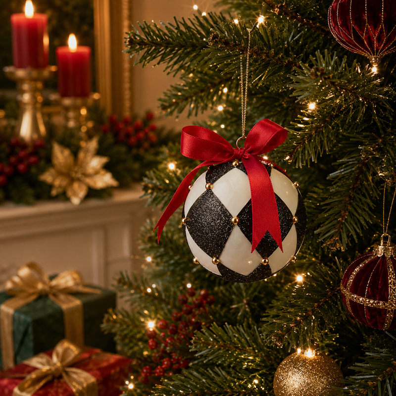 EDG Enzo De Gasperi Adorno Navidad Bola Ajedrez Cristal D 8 Cm Blanco Negro 1 Pz
