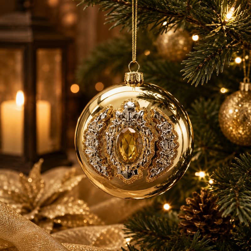 Adorno Navideño EDG Enzo De Gasperi Bola Gemas H 12 Cm D 10 Cm Oro