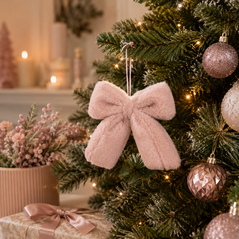Decoración Lazo de Navidad Peluche EDG Enzo De Gasperi 16 x 22 Cm Rosa Claro