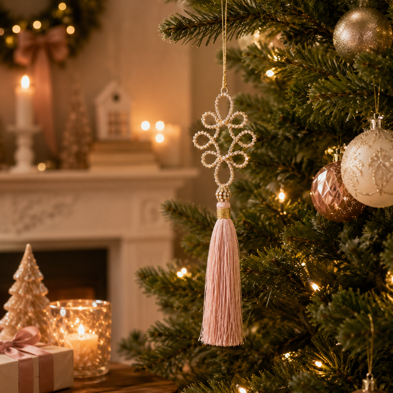 Decoración Lazadas de Navidad con Diamantes y Lana EDG Enzo De Gasperi H 21 Cm Rosa
