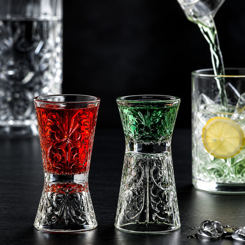 RCR Cristalleria Italiana Tattoo - Set de 6 Vasos Reloj de Arena para Chupito o Jigger en Vidrio