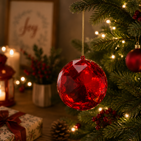 EDG Enzo De Gasperi Adorno Diamante Redondo Navideño para Colgar D 12,5 Cm L 6,5 Cm Pp Rojo