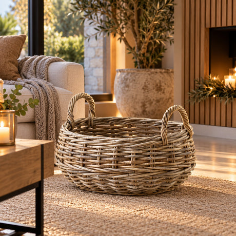 EDG Enzo De Gasperi Cesta Ovalada en Ratán con 2 Asas 46x36xH20 cm – Decoración Navideña