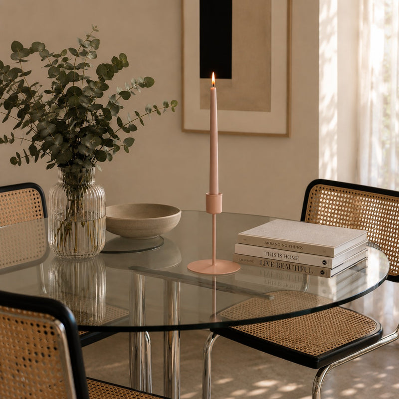 Candelabro Metal Rosa Tono Su Tono