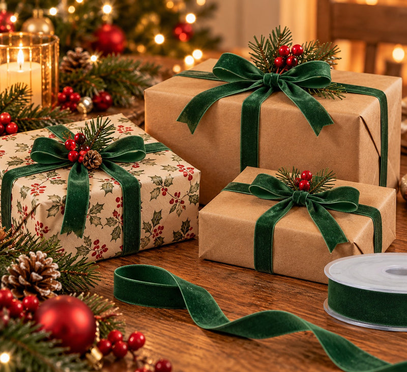 Piovaccari Nastro Natalizio Double Velvet Verde Scuro 15 mm x 7 m – Nastro in Velluto Decorativo per Albero di Natale, Fiocchi e Pacchi Regalo