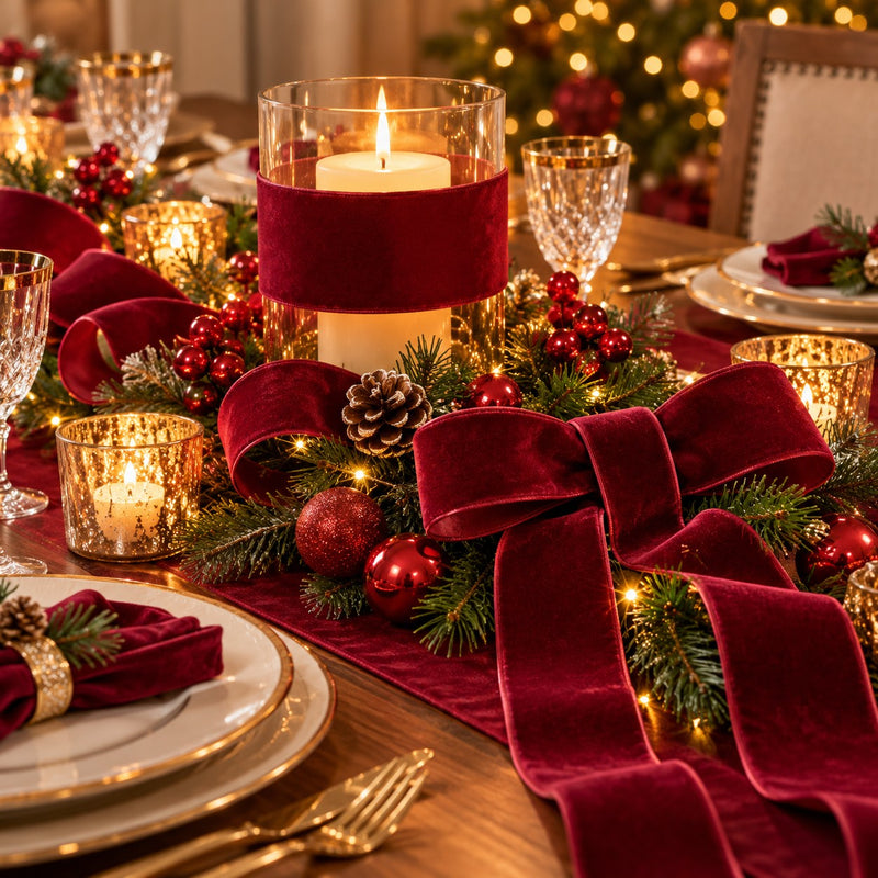 Piovaccari Cinta Navideña Double Velvet Burdeos 63 mm x 7 m – Cinta en Terciopelo Doble Decorativo para Árbol de Navidad, Lazos y Paquetes Regalo