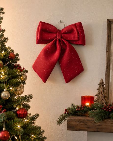 EDG Enzo De Gasperi Fiocco Natalizio in Velluto Rosso con Brillanti H40x30 cm – Decorazione di Natale