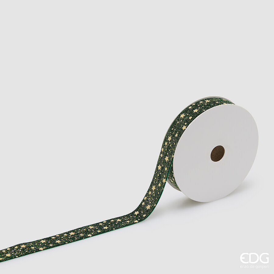 EDG Enzo De Gasperi Nastro Stelle Green Gold 2,2 cm x 10 m – Decorazione di Natale