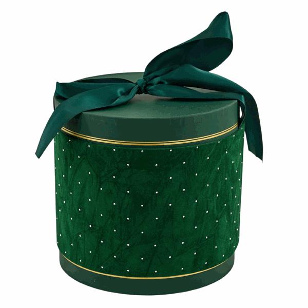 L'Arcolaio Scatola Natalizia Tonda in Velluto Media Velvet Verde D 19,4x18,2 Cm