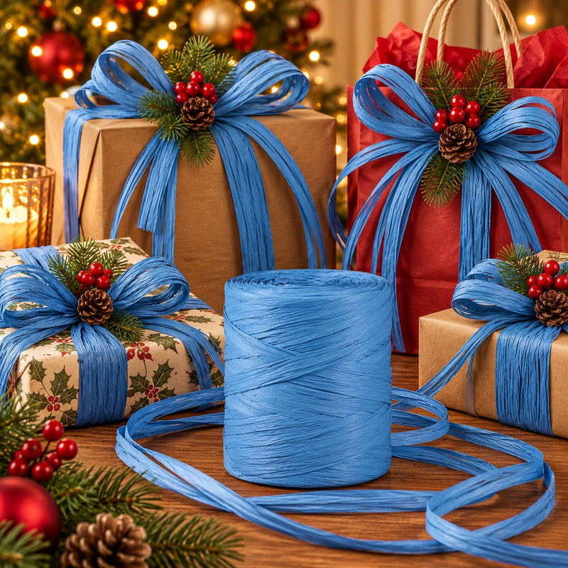 Piovaccari Paper Raphia Blue 5-8 mm x 100 m – Rafia de Papel Azul para Decoraciones, Lazos, Empaques de Regalo y Bricolaje