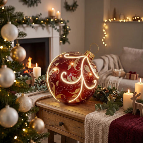Bizzotto Decoración Esférica Kinler Roja con 6 LED 68,6x53,3 cm – Esfera Luminosa Decorativa para Navidad