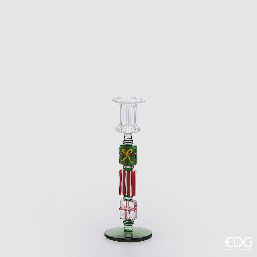 EDG Enzo De Gasperi Portavelas Pacchi Green Red H22 Ø7,5 cm – Decoración de Navidad