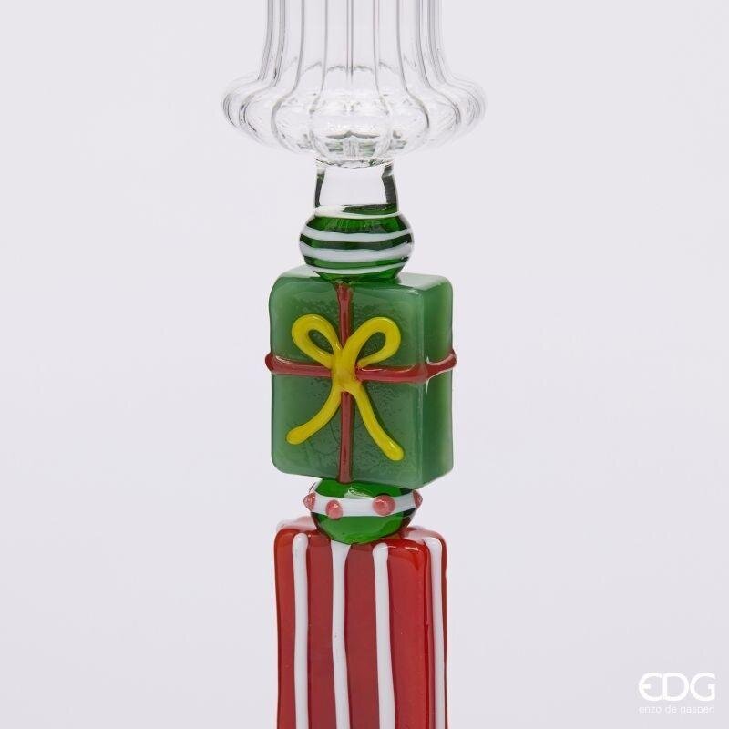 EDG Enzo De Gasperi Portavelas Pacchi Green Red H22 Ø7,5 cm – Decoración de Navidad