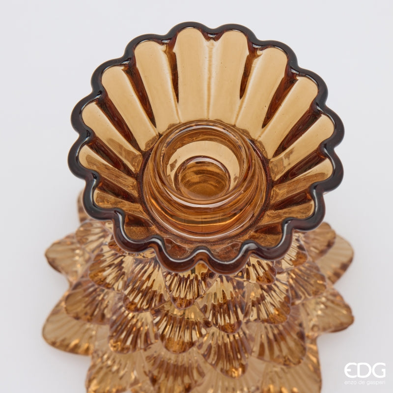EDG Enzo De Gasperi Portacandela Pino in Vetro H14 Ø12 cm Marrone – Decorazione Natalizia