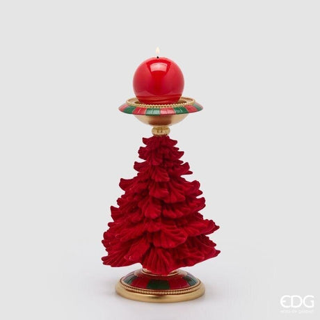 Portavela de Pino EDG Enzo De Gasperi Verde y Rojo H31 Ø19 cm – Decoración de Navidad