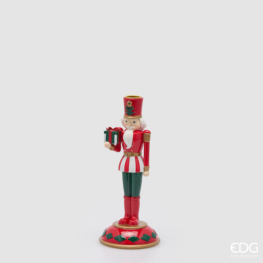 EDG Enzo De Gasperi Portacandela Soldatino Green Red H26 Ø11 cm – Decorazione di Natale
