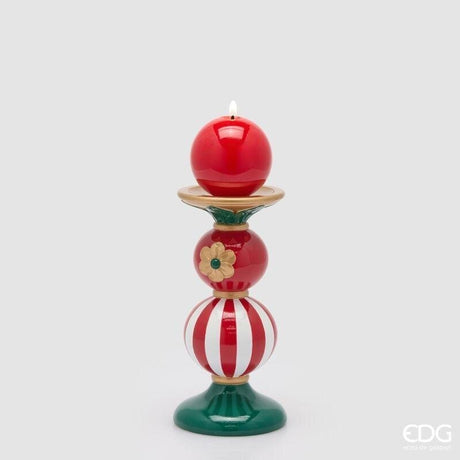 EDG Enzo De Gasperi Portacandela a Sfere Natalizio H23 Ø11 cm Verde Rosso – Decorazione di Natale