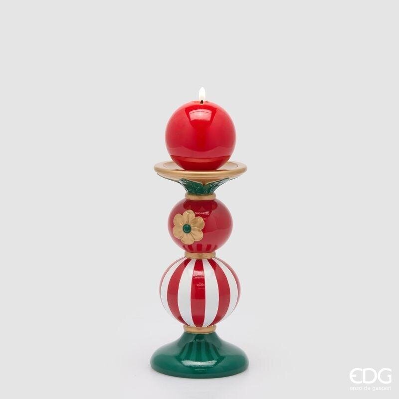 EDG Enzo De Gasperi Portacandela a Sfere Natalizio H23 Ø11 cm Verde Rosso – Decorazione di Natale