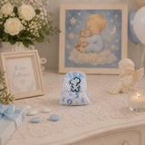 Creaciones para Enzo Saquito Bombonera Baby Letterina Azul Celeste 14x13 cm Portaconfites Cf 10 pz