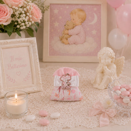 Creaciones para Enzo Bolsita Bombonera Baby Letterina Rosa 14x13 cm Portaconfetti Caja 10 pz