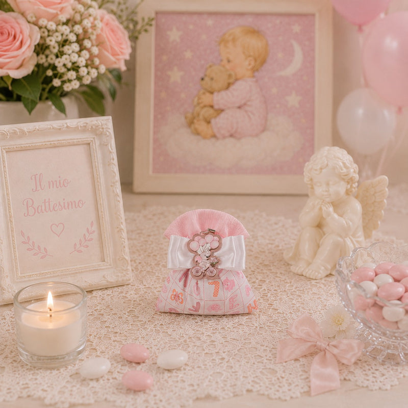 Creaciones para Enzo Bolsa Bomboniera Baby Letterina Rosa 11x9 cm Portaconfetti Cf 10 pz
