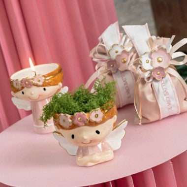 Cupido&Co. Vela Angelito Rosa D 75 Mm H 95 Mm con Bolsa de Regalo