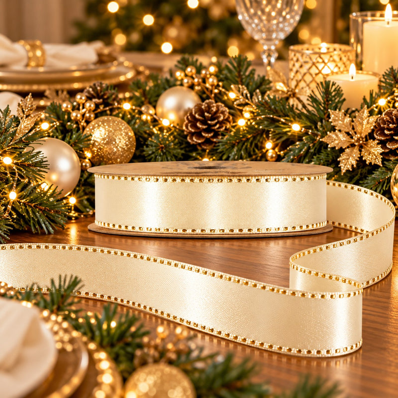 Piovaccari Cinta Satinée Cream 15 mm x 20 m – Cinta Satinada Color Crema para Lazos, Envoltorios de Regalo y Decoraciones Navideñas