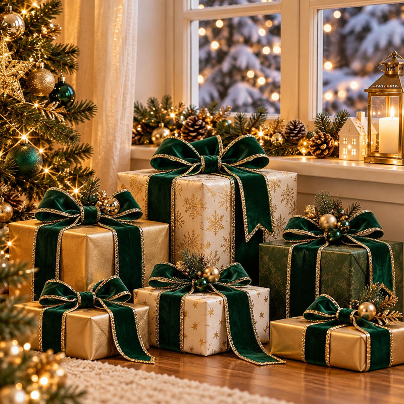 Piovaccari Cinta Double Sides Velvet & Glitter Verde Oscuro 40 mm x 10 m – Cinta Navideña de Terciopelo y Glitter para Árbol de Navidad, Lazos y Envoltorios de Regalo