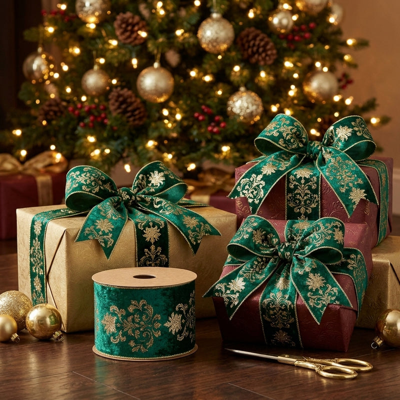 Piovaccari Cinta Lilibeth Verde Oscuro 100 mm x 10 m – Cinta Decorativa Navideña para Árbol de Navidad, Lazos y Envoltorios de Regalo