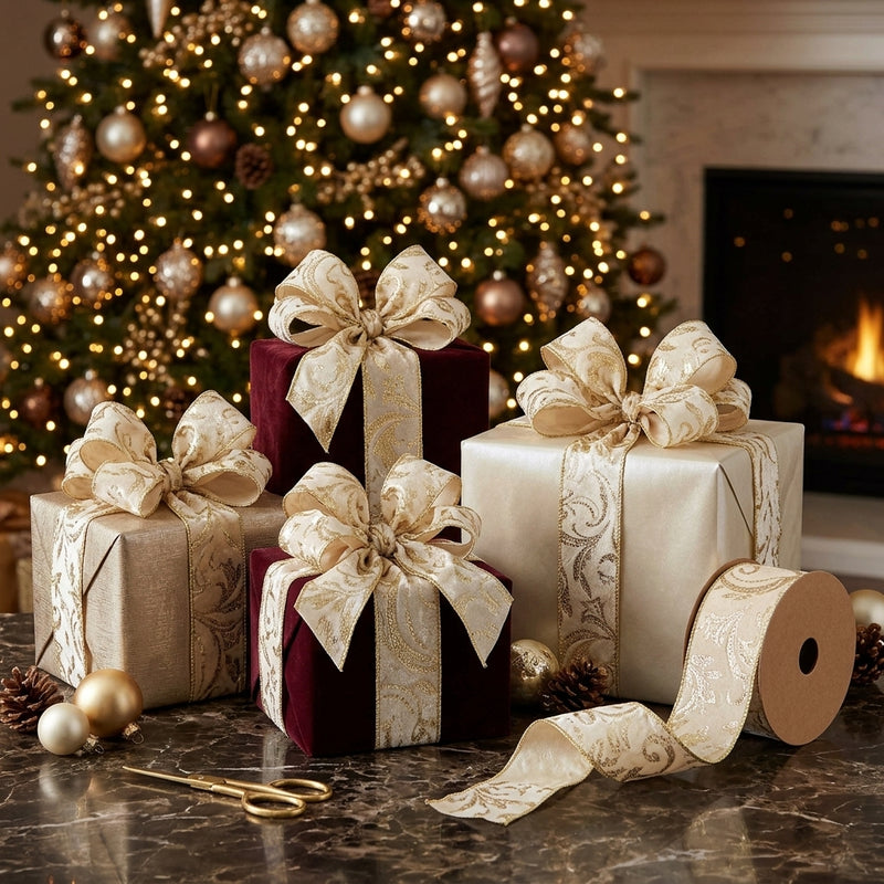 Piovaccari Cinta Velours d’Orient 100 mm x 10 m – Cinta Decorativa Navideña para Árbol de Navidad, Lazos y Envoltorios de Regalo