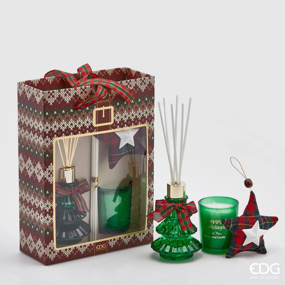 EDG Enzo De Gasperi Profumatore Bottiglia 70ml + Candela Pino 2 Pezzi  Black Forest