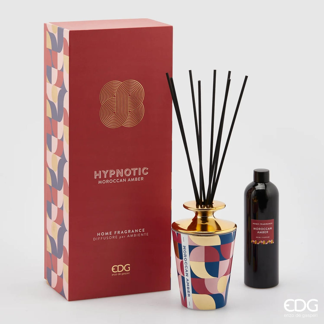 EDG Enzo De Gasperi Difusor de Ambientes Botella Hypnotic 400ml + Varillas H15 Ámbar Marroquí