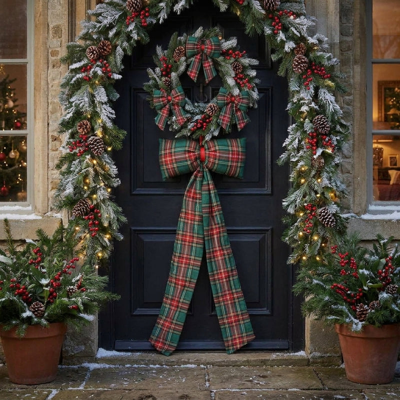 Piovaccari Scottish Bow Lazo Navideño Escocés Verde Oscuro 30xH80 cm – Lazo Decorativo para Árbol de Navidad, Puertas, Guirnaldas y Adornos Navideños