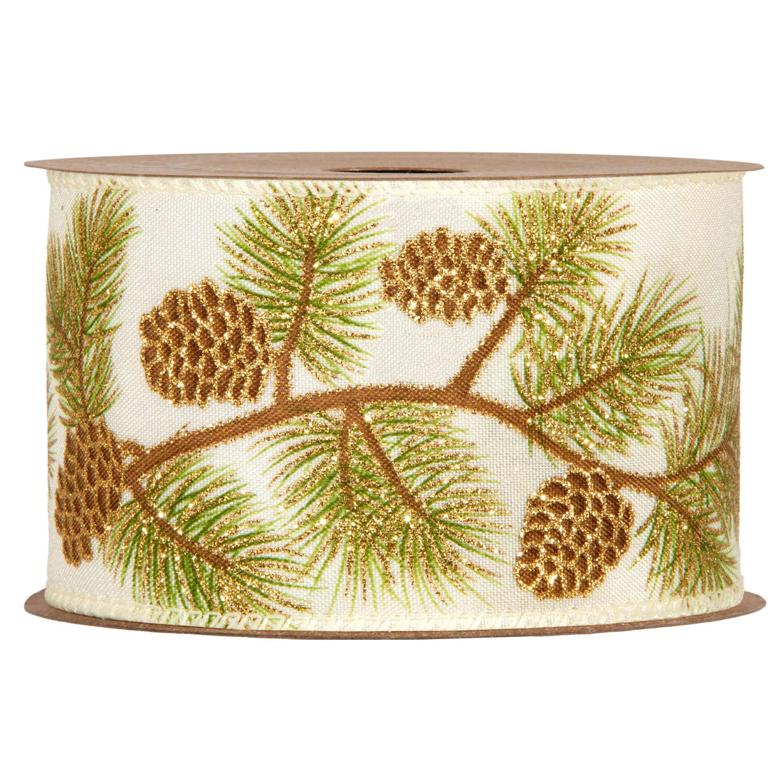 Piovaccari Cinta Pigne 63 mm x 10 m – Cinta Decorativa Navideña con Motivo de Piñas para Árbol de Navidad, Lazos y Envoltorios de Regalo